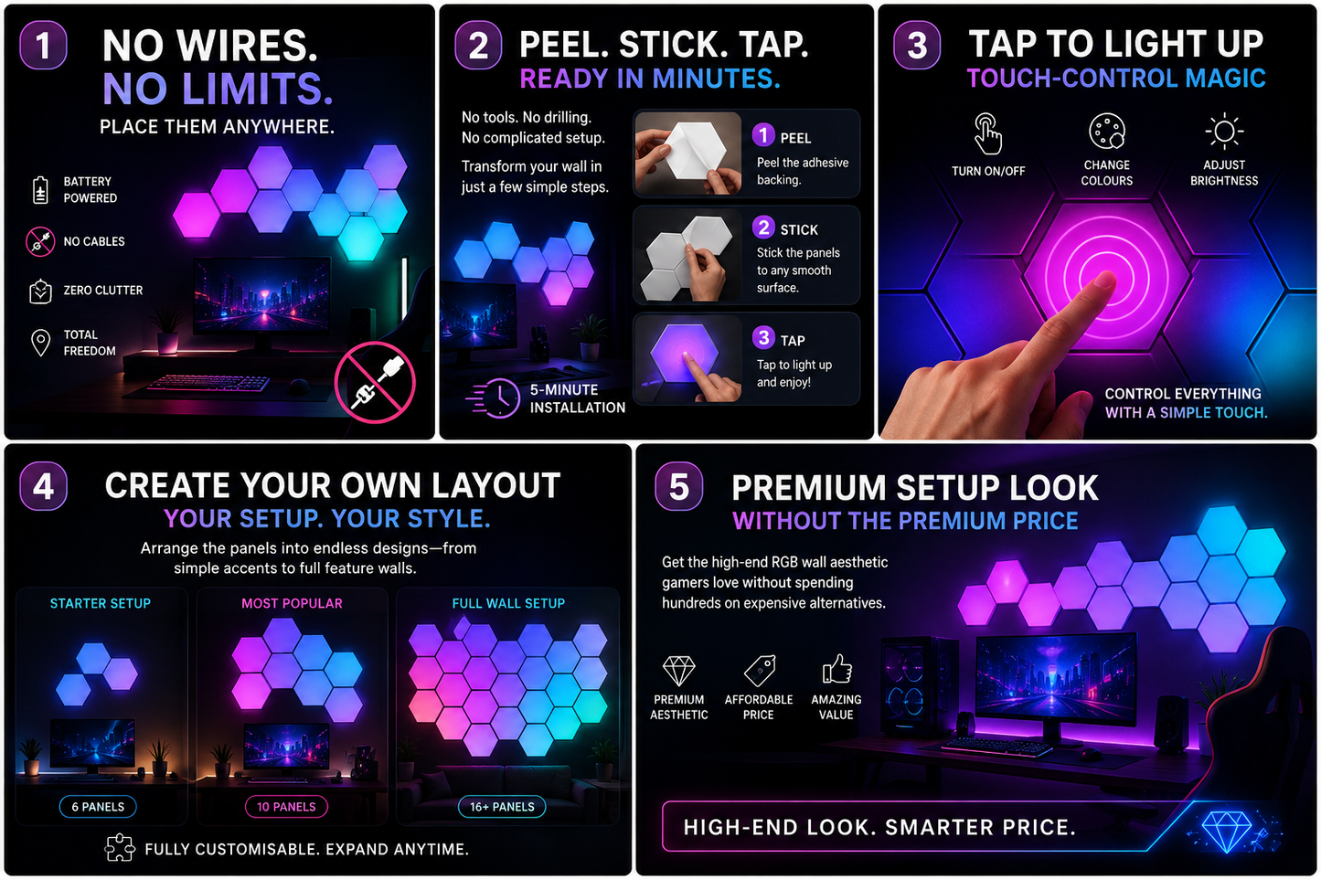 HexGlow™ RGB Wall Panels
